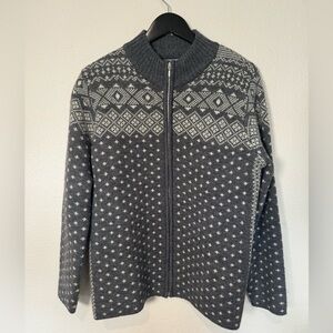 Lands End 100% Wool Fair Isle Zip Up Sweater